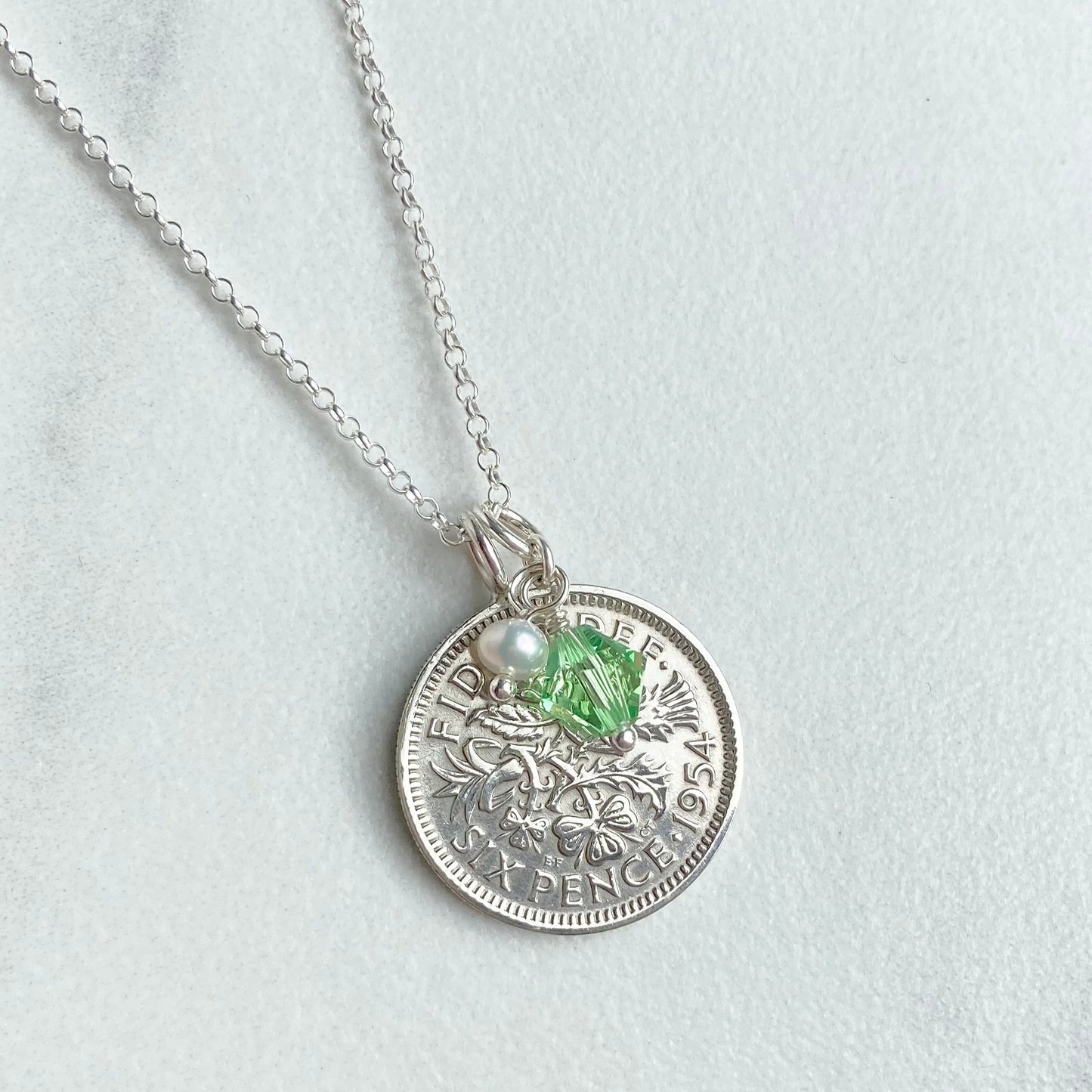 1954 Sixpence Necklace - August Birthstone