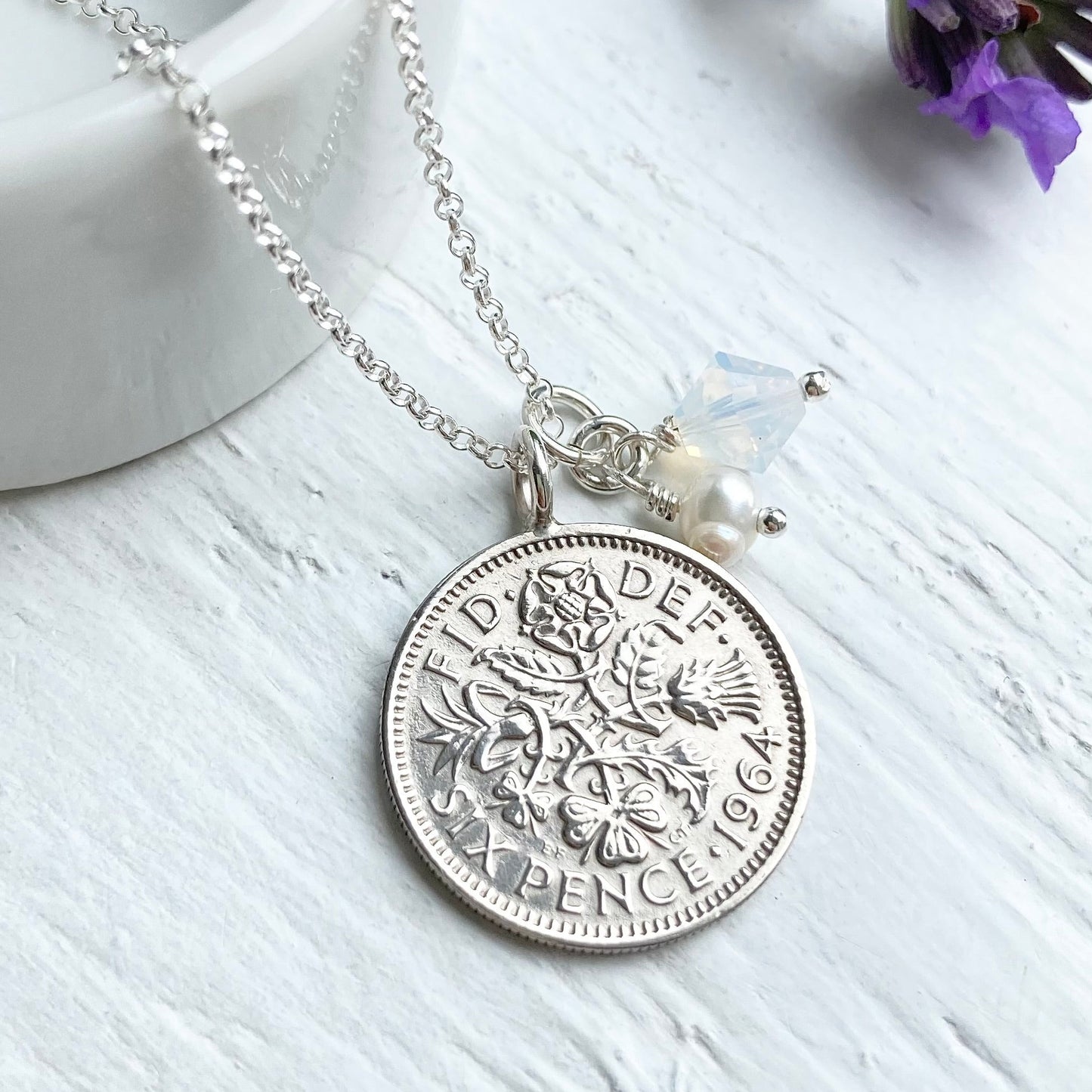 1964 Sixpence Necklace - October Birthstone