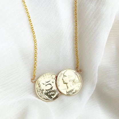 French Double Coin Necklace