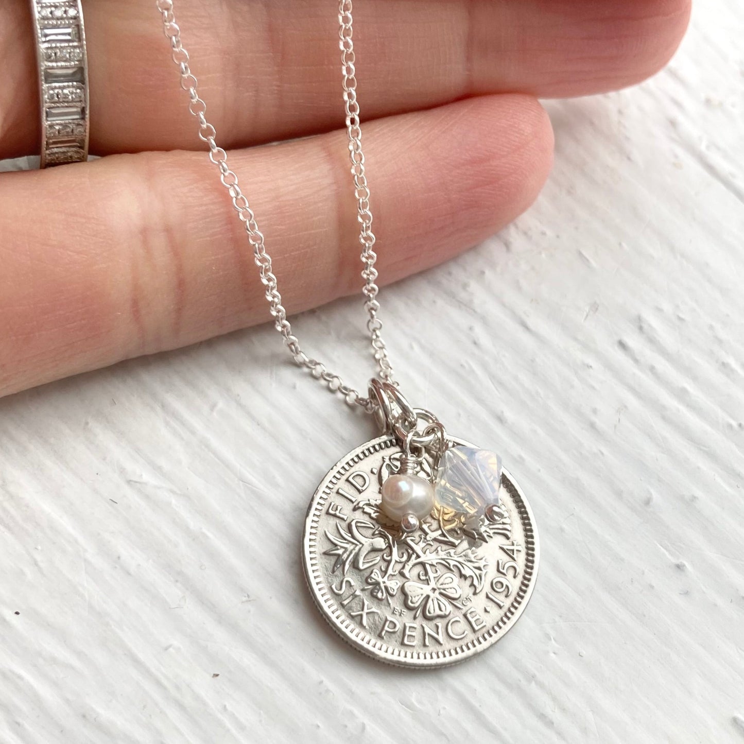 1954 Sixpence Necklace - October Birthstone