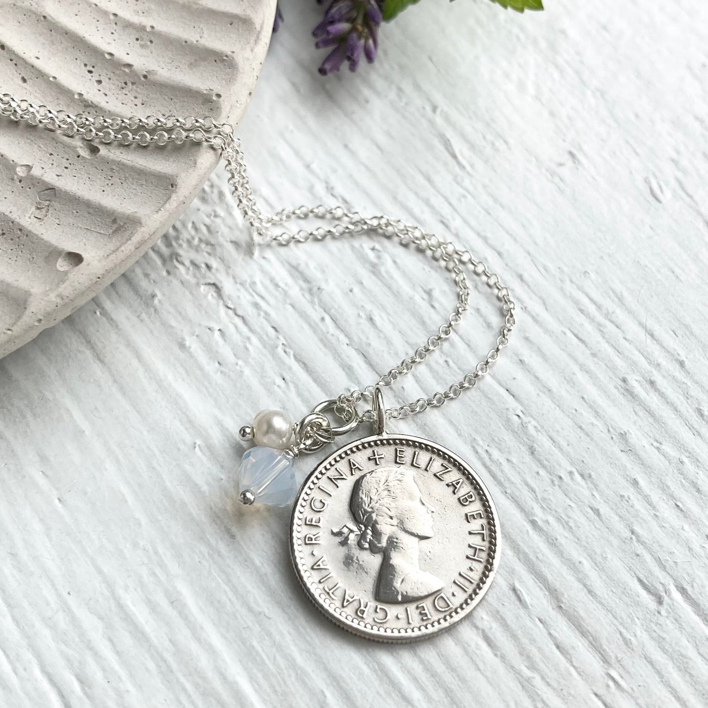 1954 Sixpence Necklace - October Birthstone