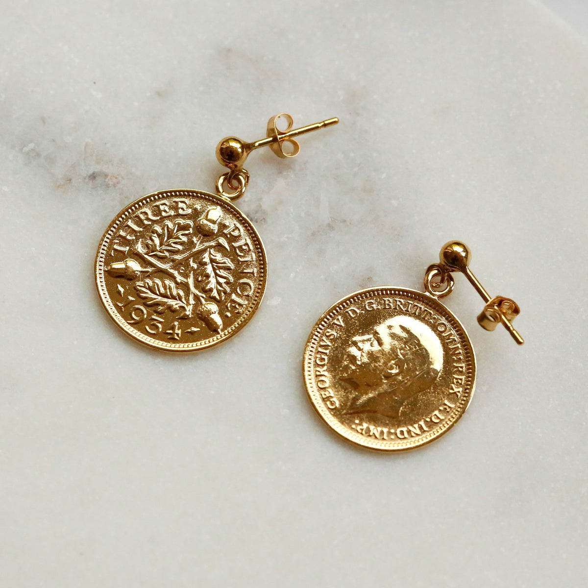 Christmas Threepence Gold Stud Earrings