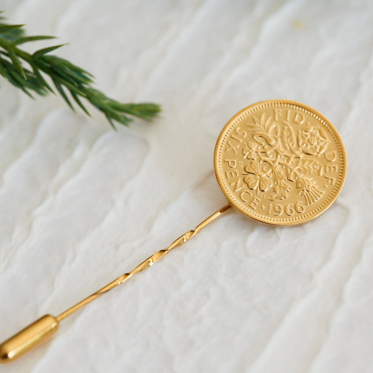 60th Birthday Sixpence Lapel Pin - Gold - Queen Elizabeth II