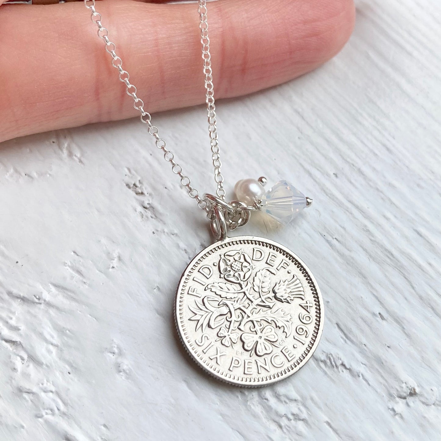 1964 Sixpence Necklace - October Birthstone