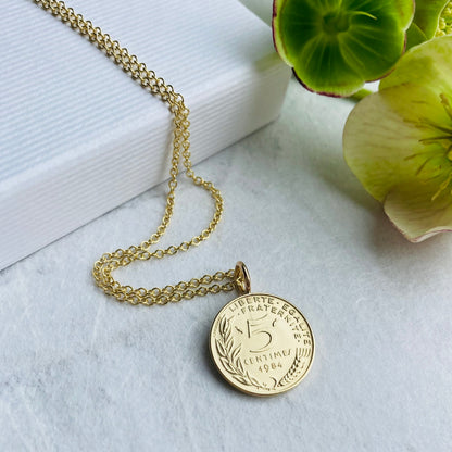 Five Centimes 1984 Coin Necklace