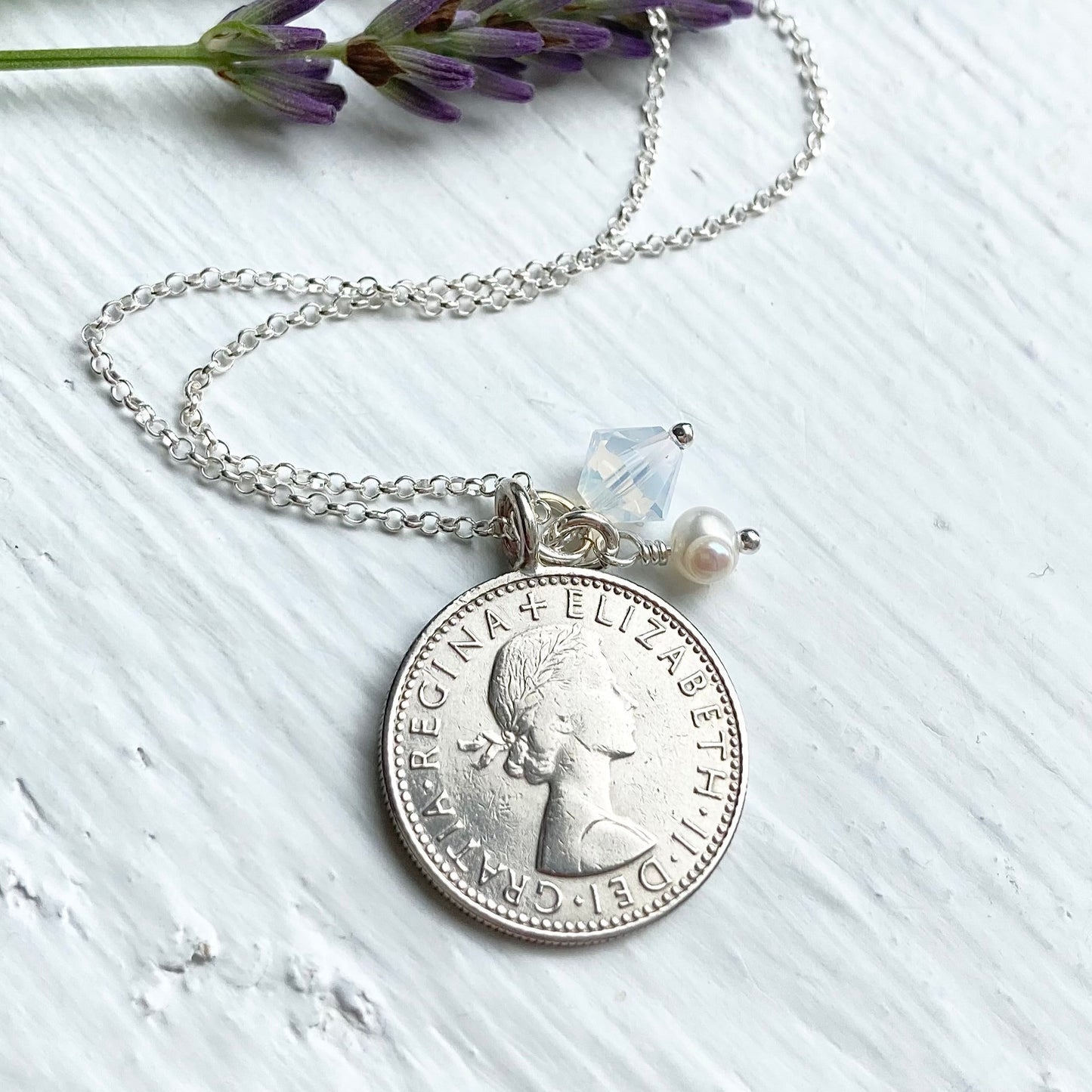 1964 Sixpence Necklace - October Birthstone