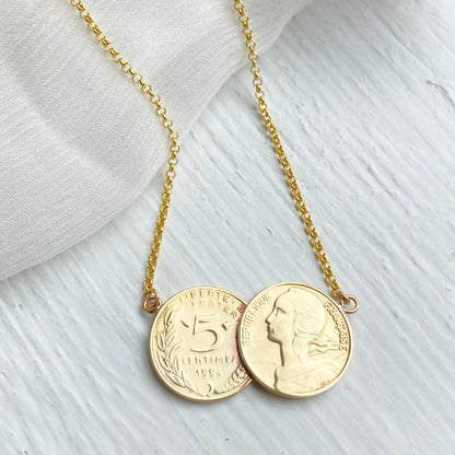 French Double Coin Necklace