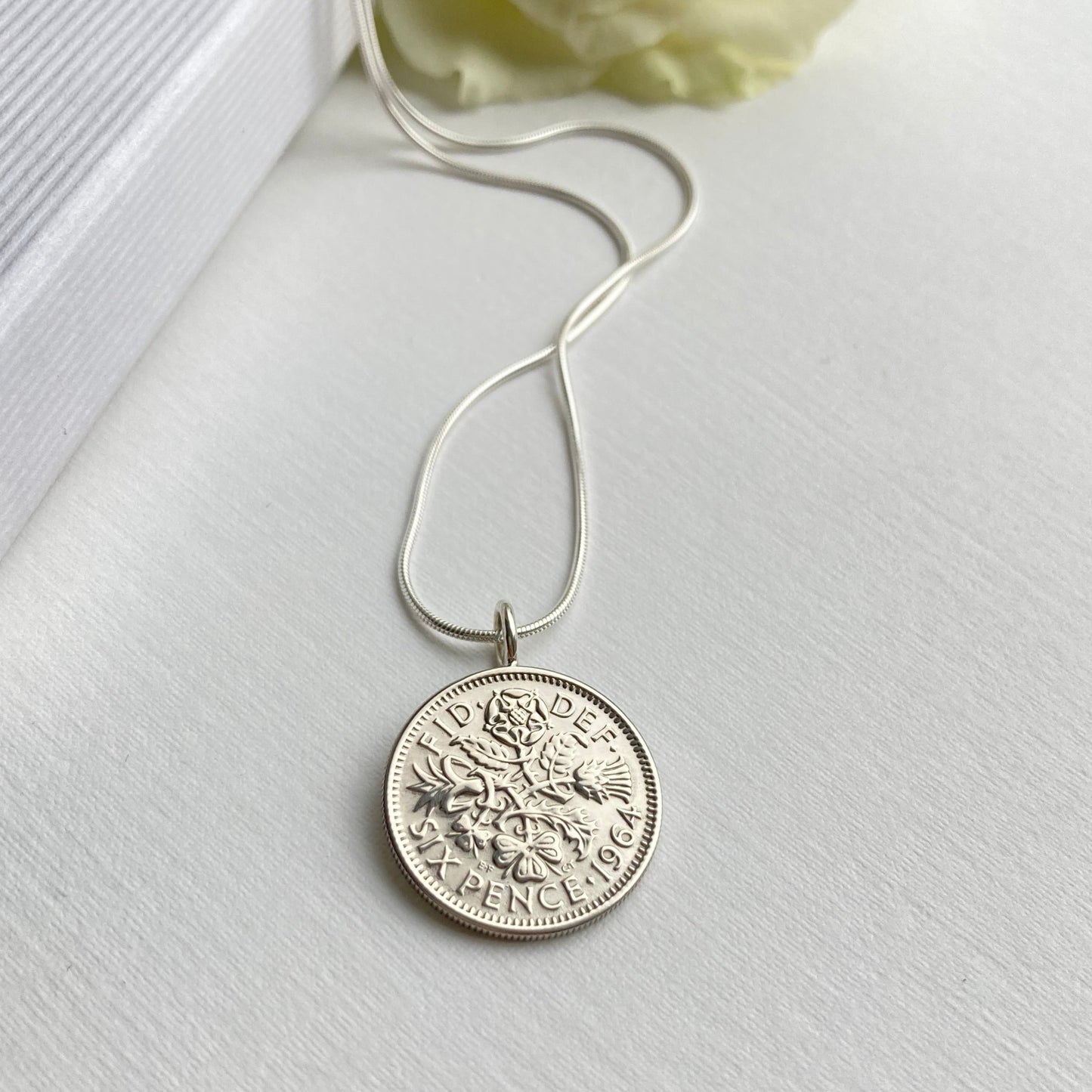 1964 Sixpence Pendant - Snake Chain - 60th Gift