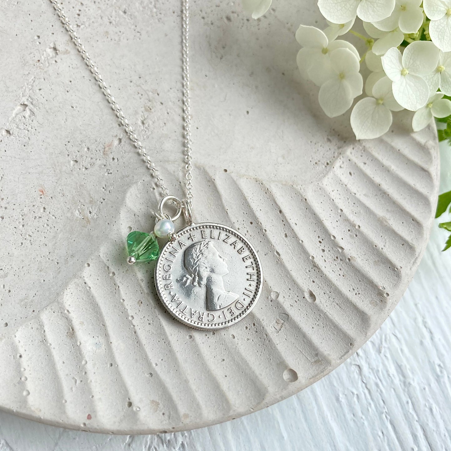 1954 Sixpence Necklace - August Birthstone