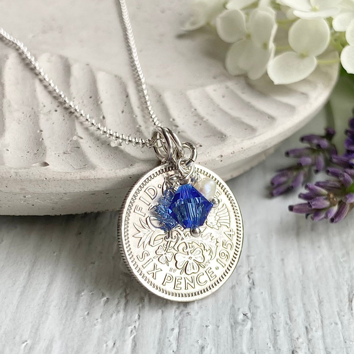 1954 Sixpence Necklace - September Birthstone