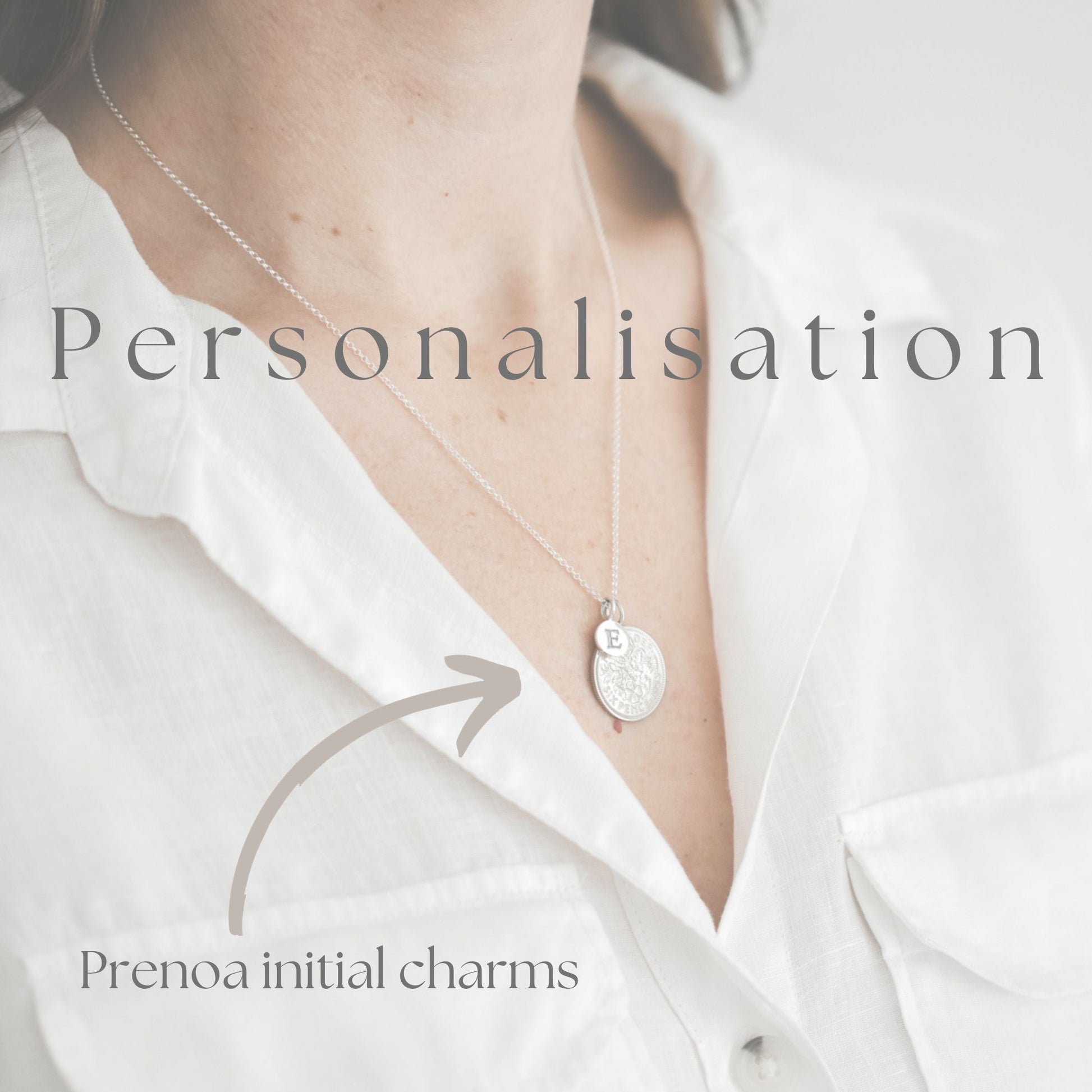 Personalise your Prenoa coin necklace with a hand finished initial charm in sterling silver