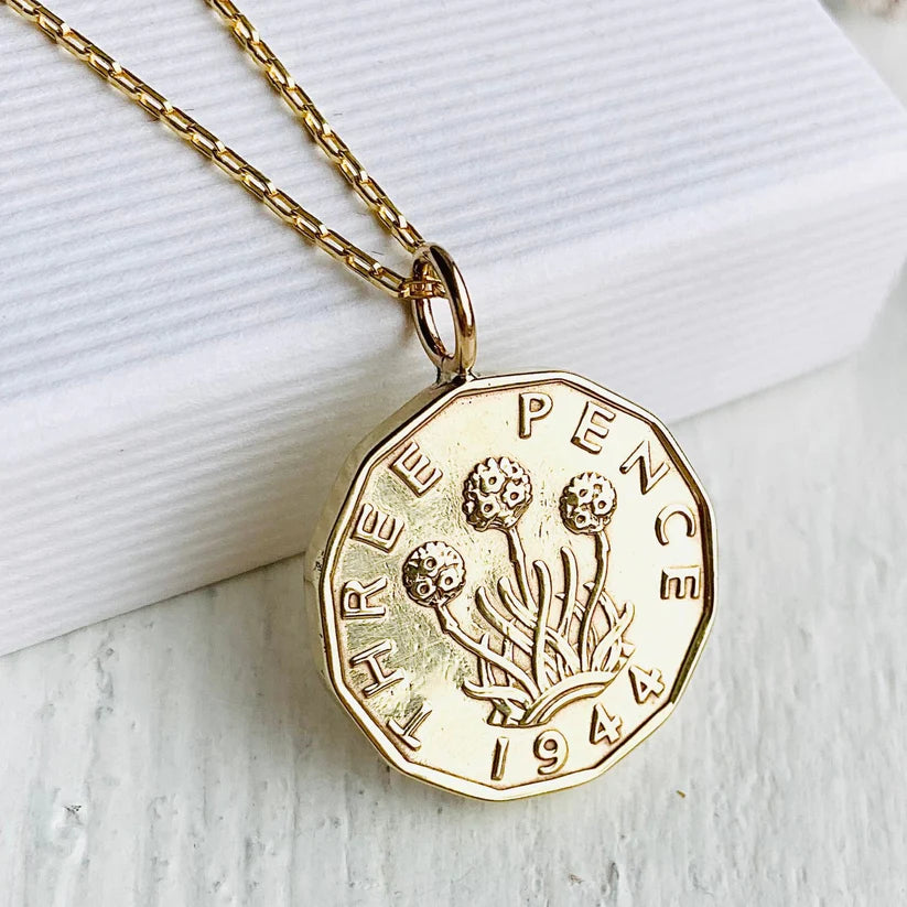 British Gold Coin Necklace, Coin Pendant for 80th