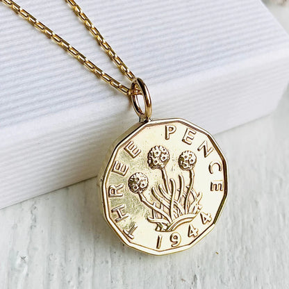 British Gold Coin Necklace, Coin Pendant for 80th