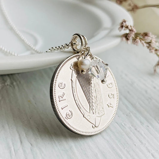 70th Coin Necklace, gifts for women, 70th birthday, silver coin necklace with birthstone