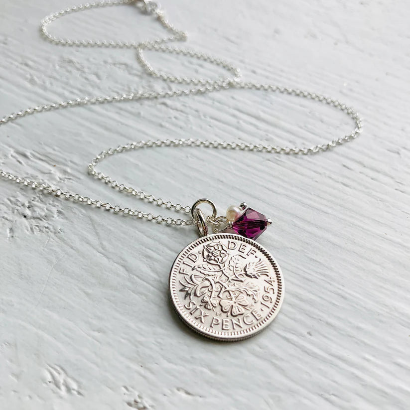 British coin birthstone pendant necklaces with sterling silver chains