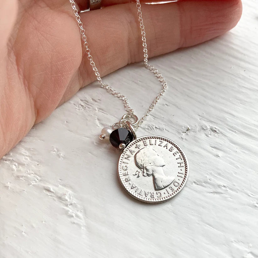 70th birthday silver coin necklace, silver coin pendant gifts for women