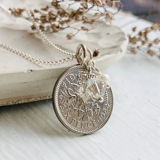 60th diamond sixpence necklace by Prenoa - sterling silver gifts for her 60th