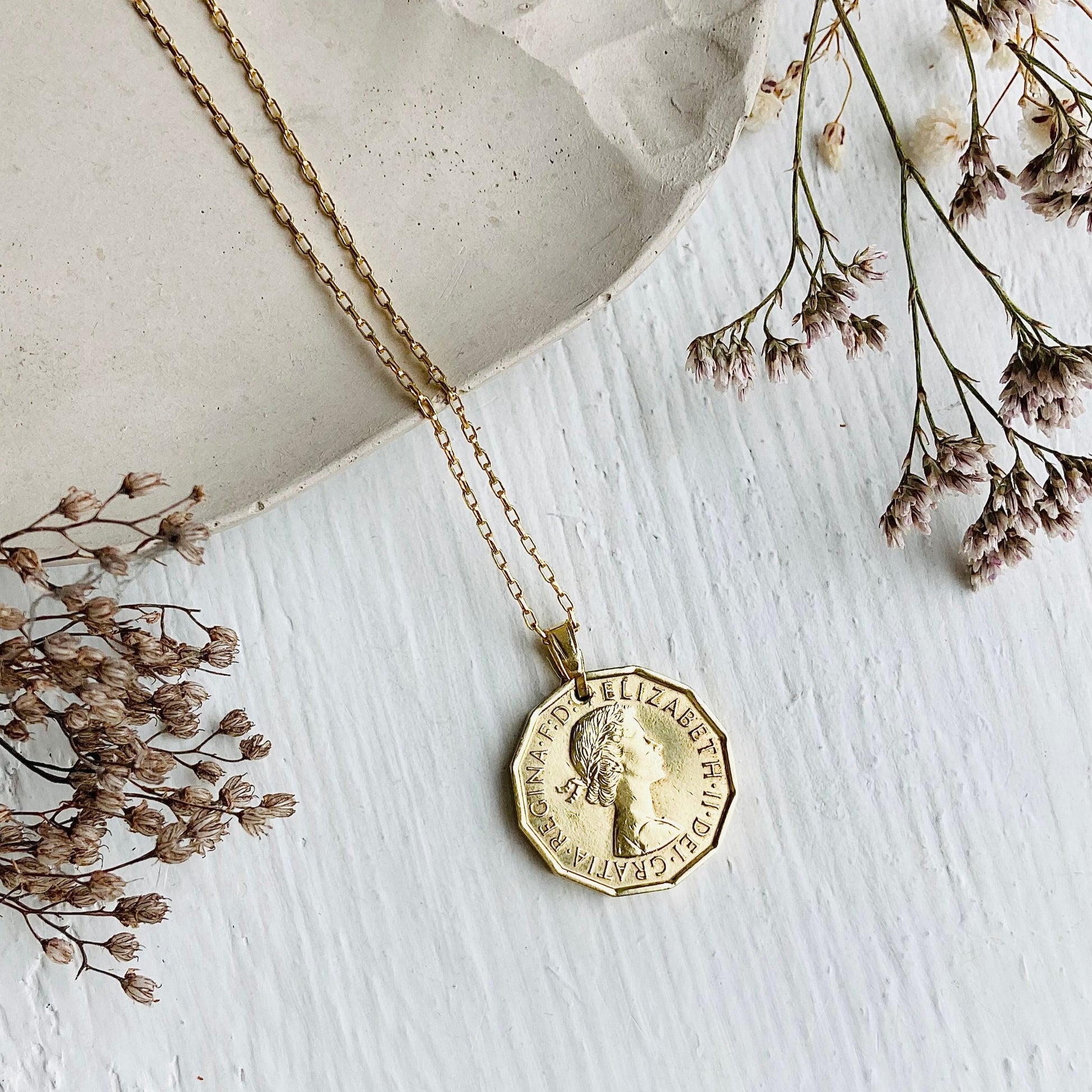 60th coin jewellery by Prenoa, 60th gifts for men and women, gold coin pendant, coin gifts UK
