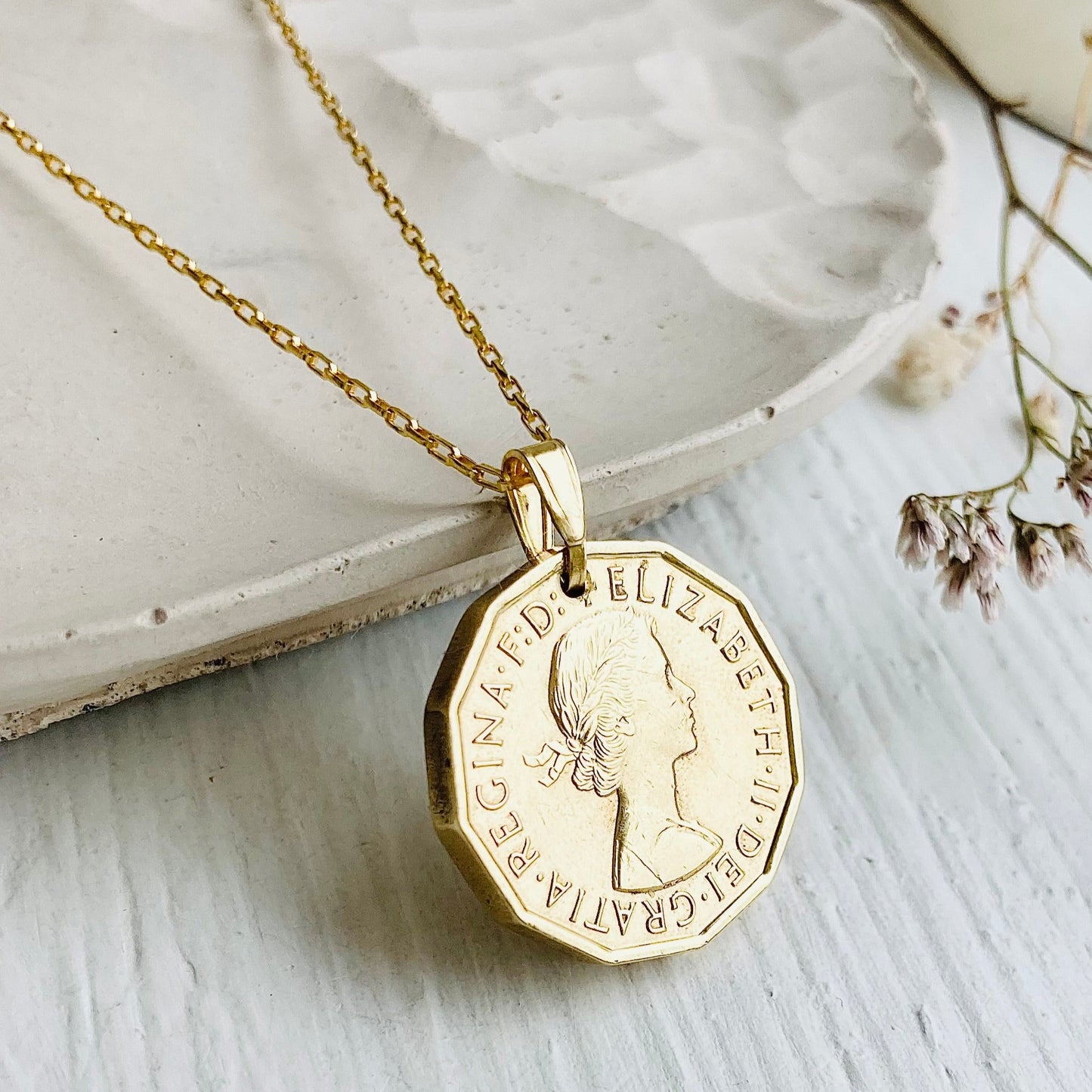 Gold coin pendant necklace made in the UK by Prenoa - 60th birthday