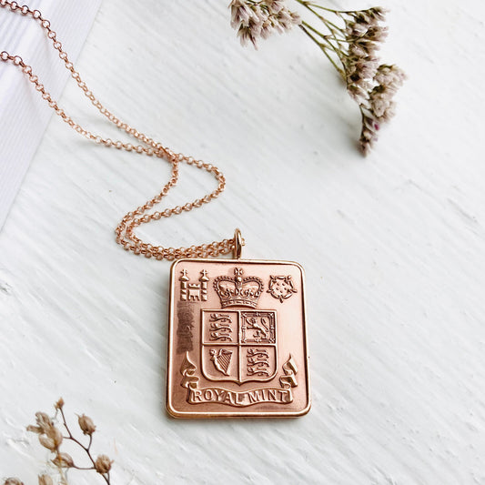 50th gifts for her, bronze Royal Mint pendant, unique coin jewellery for her