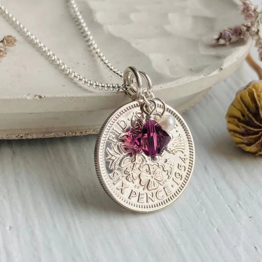 70th Birthday Gifts for Women, silver coin pendants handcrafted in Stamford by Prenoa
