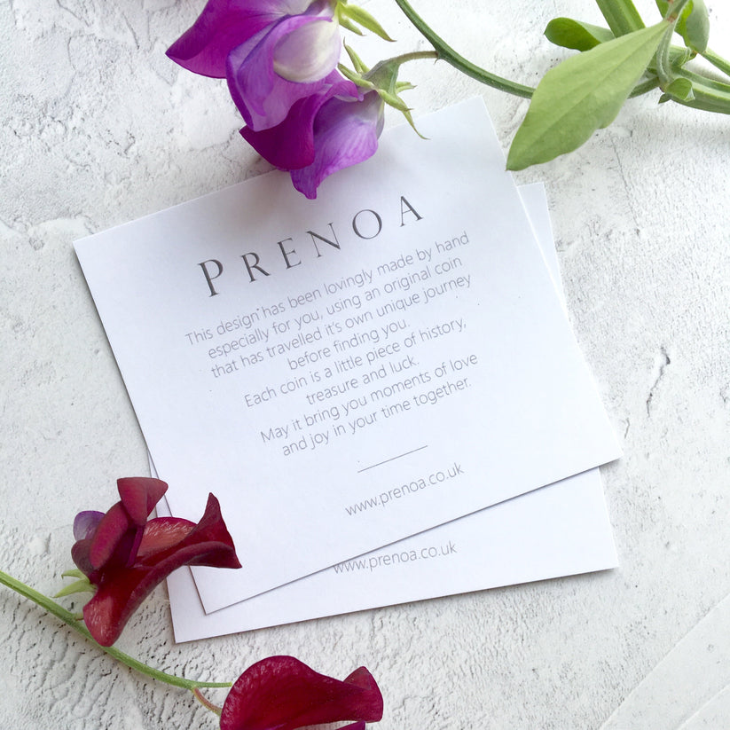 Prenoa gift cards tell the story of your coin jewellery