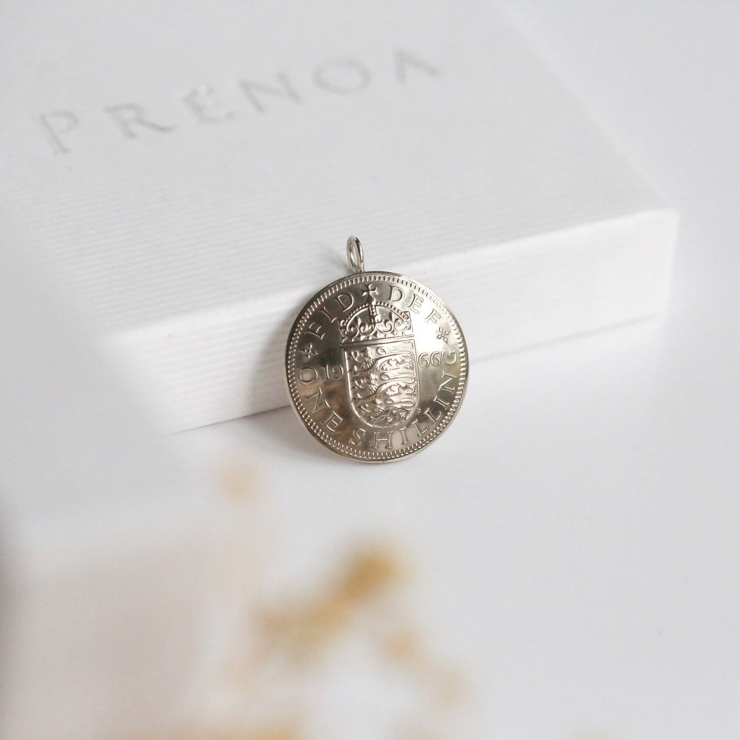 1966 English three lions shilling coin pendant. 60th anniversary