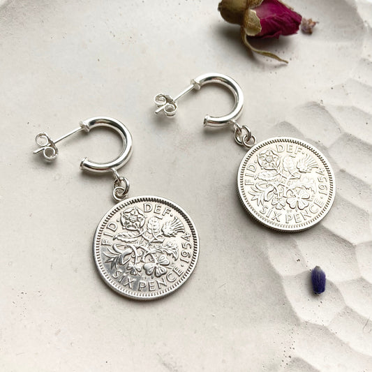 Sixpence silver earrings