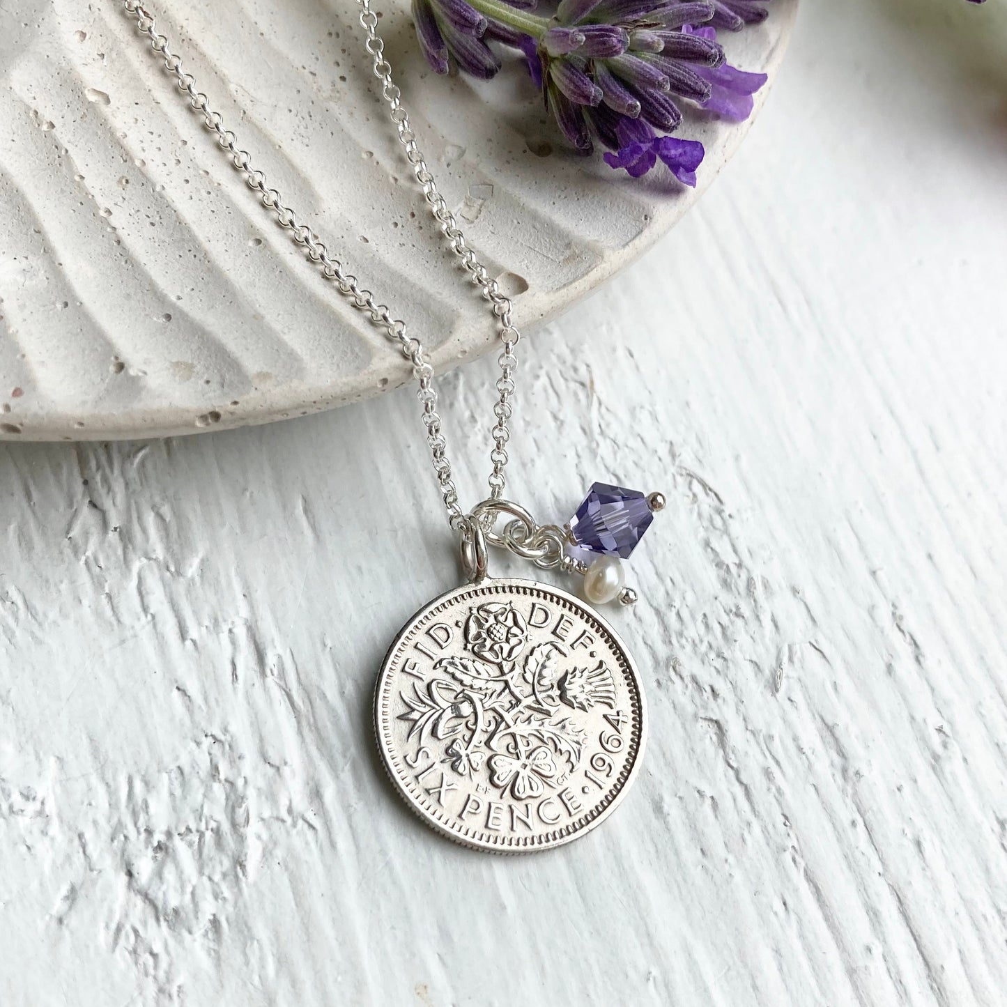 Sixpence necklace, 60th gift for her with December birthday or anniversary