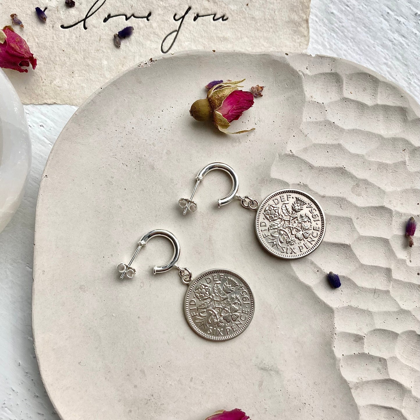 Silver Lucky Sixpence Earrings