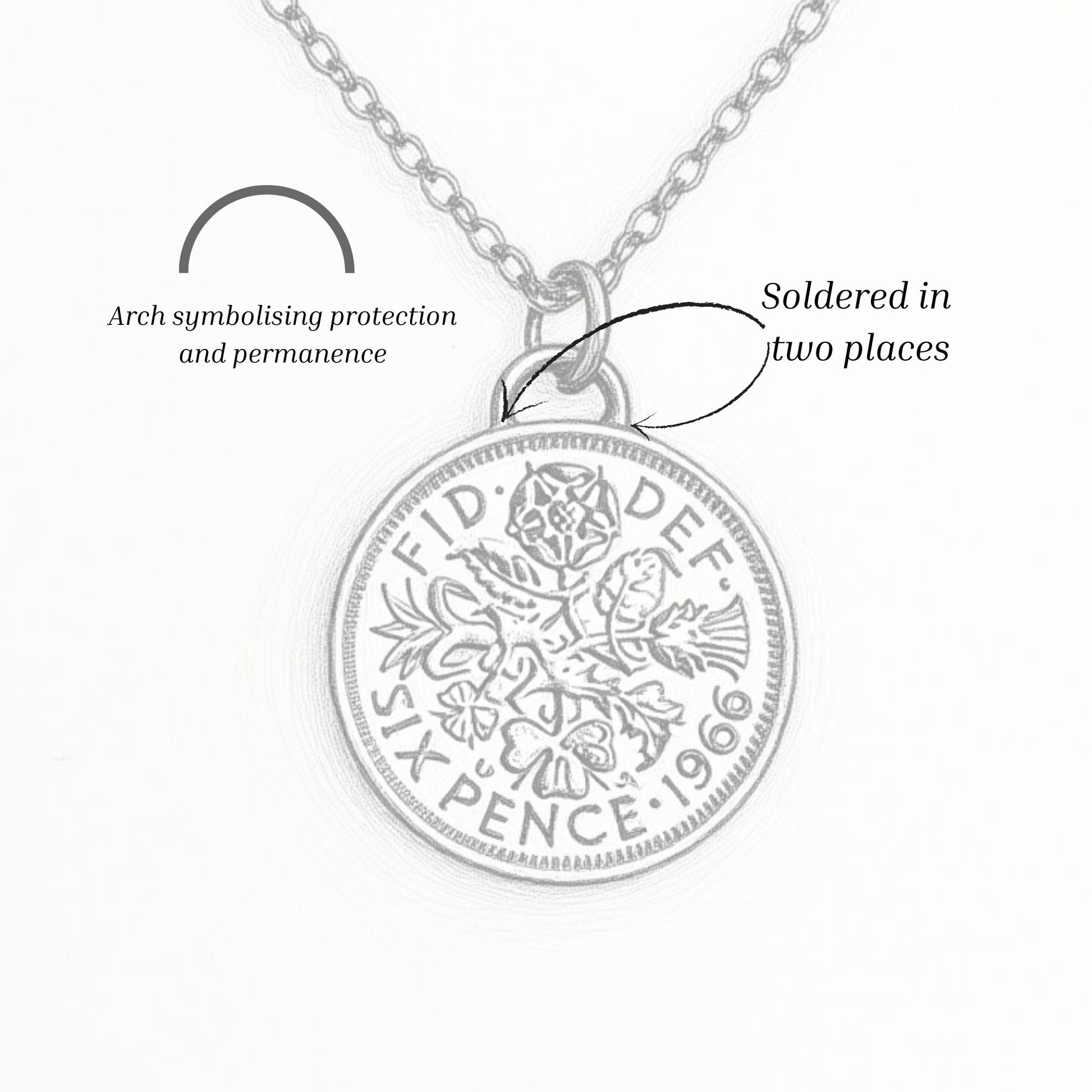 Silver pendant necklace with detailed design on a white background