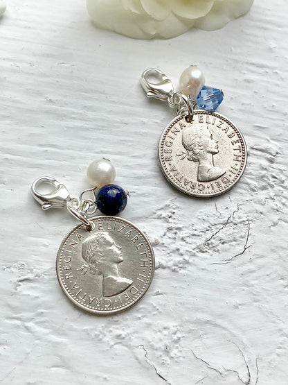 Something Old to Blue- Silver Sixpence Wedding Bridal Charm