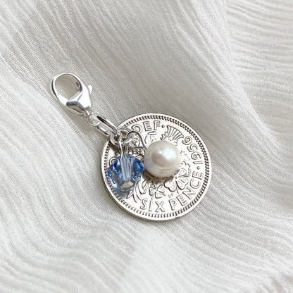 Something Old to Blue- Silver Sixpence Wedding Charm