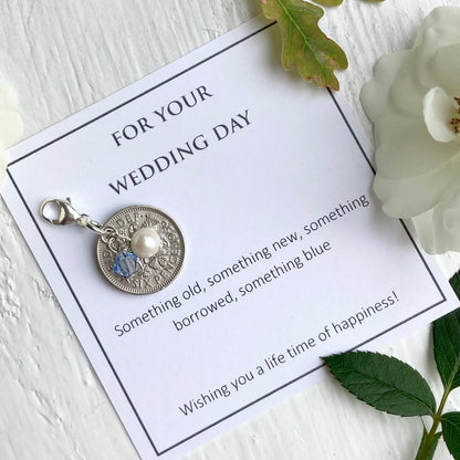 Something Old to Blue- Silver Sixpence Wedding Charm