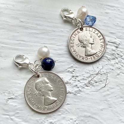 Our wedding charms feature dark blue lapis lazuli and light sapphire, choose your favourite. 
