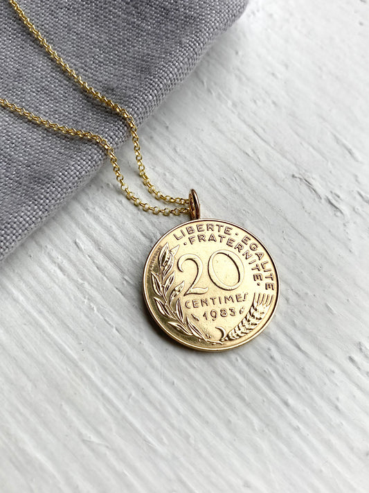 1983 French Coin Necklace - 20 Centimes