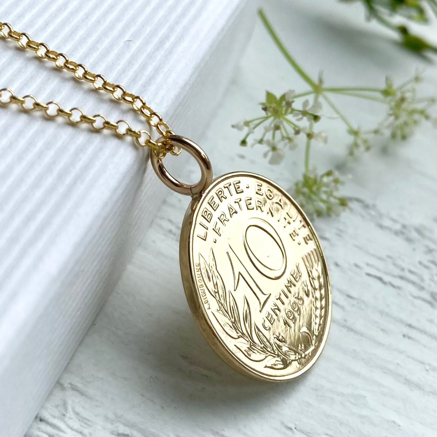 1993 French 10c Coin Necklace - Gold Bail