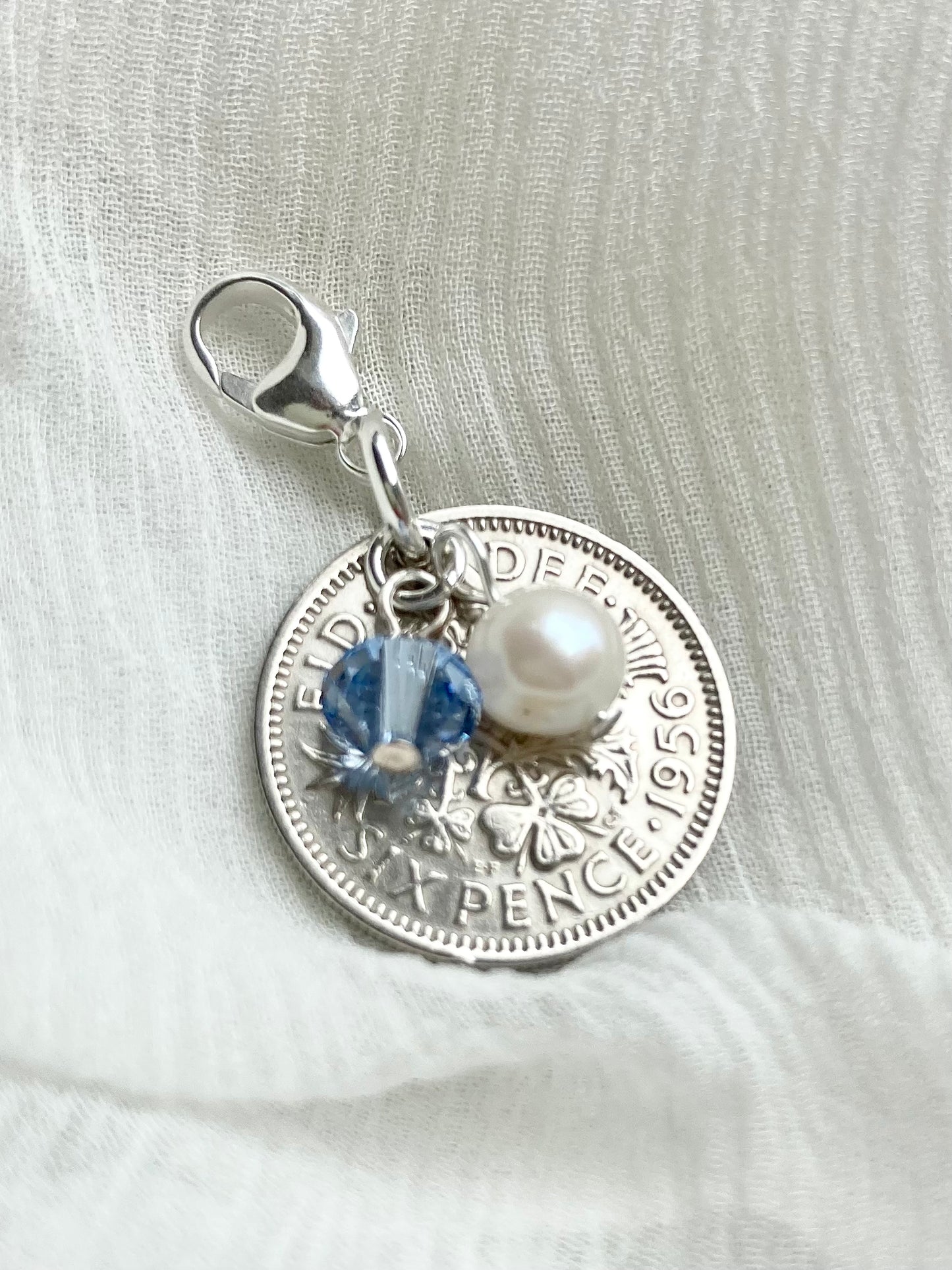 Something Old to Blue- Silver Sixpence Wedding Charm