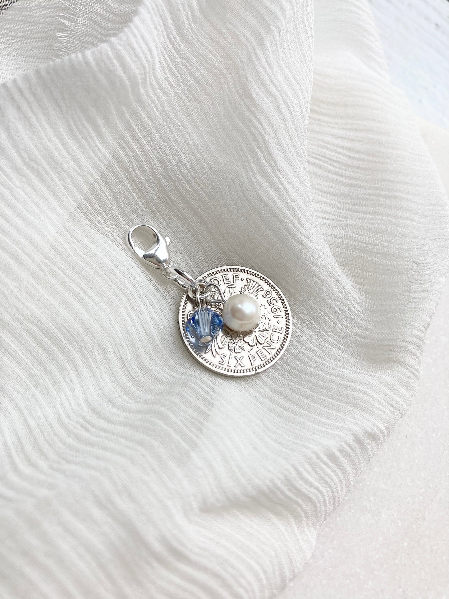 Something Old to Blue- Silver Sixpence Wedding Charm