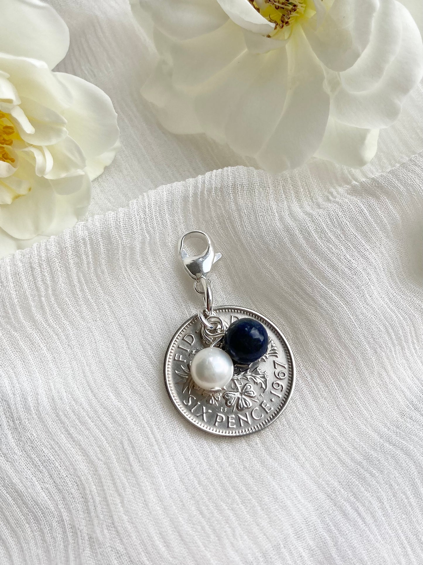Something Old to Blue- Silver Sixpence Wedding Pin - Bridal Gift Something Old