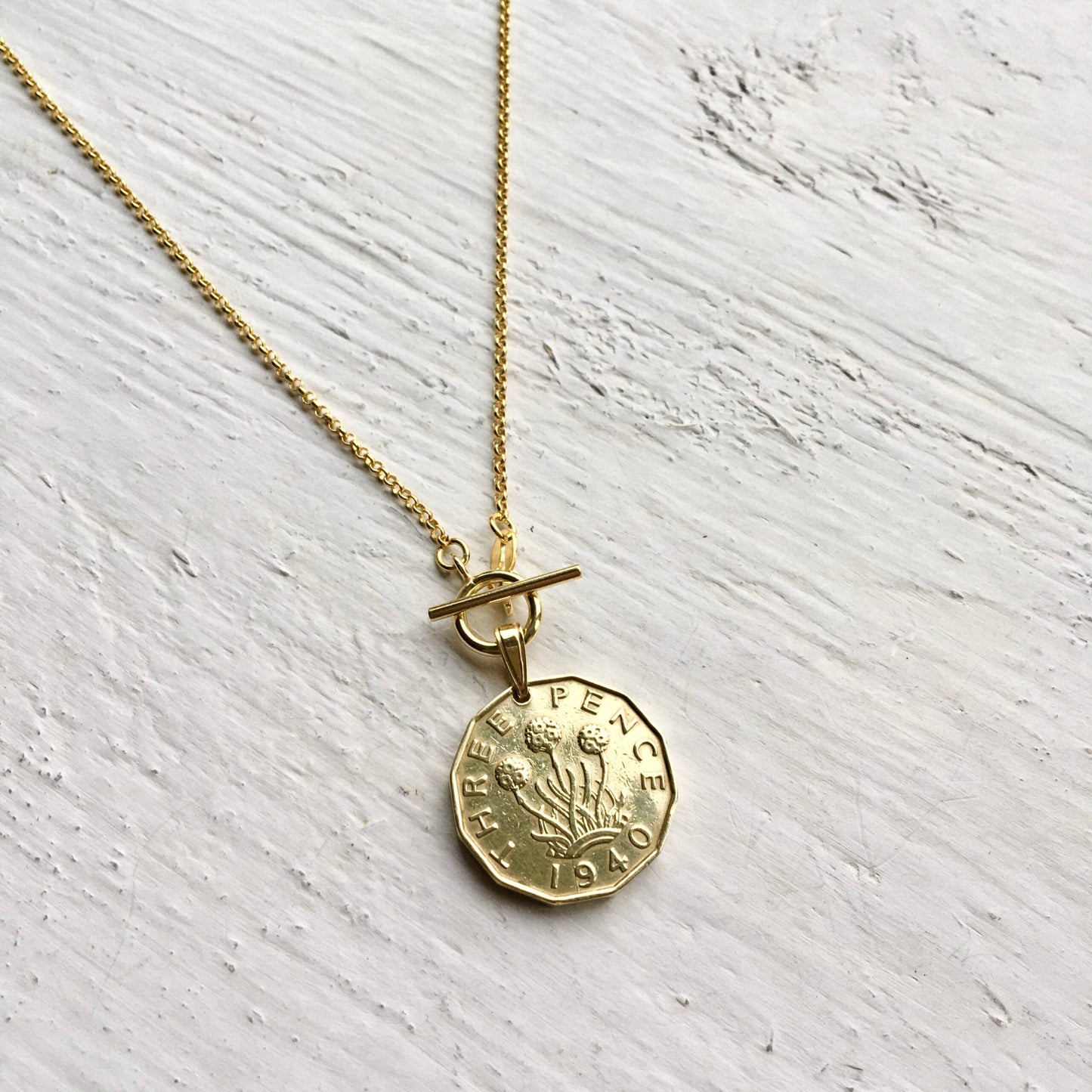 Thrift Threepence - Gold Toggle Necklace