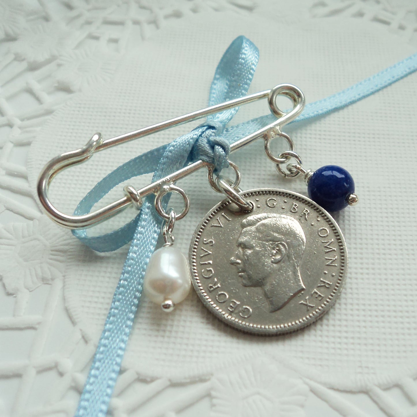 Silver Sixpence Wedding Pin - Bridal Gift Something Old