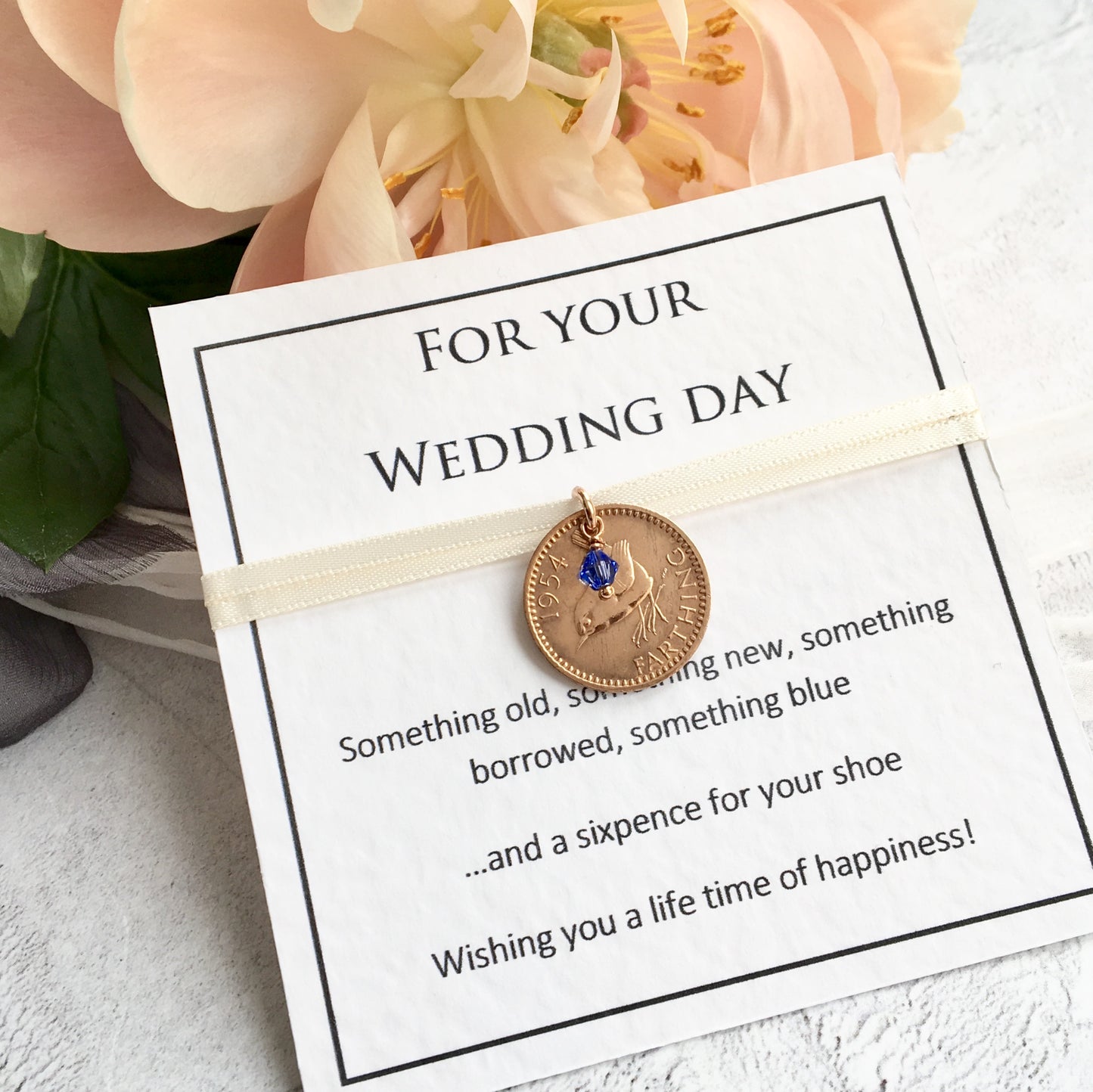 Something Old, New, Borrowed and Blue Farthing Bridal Charm