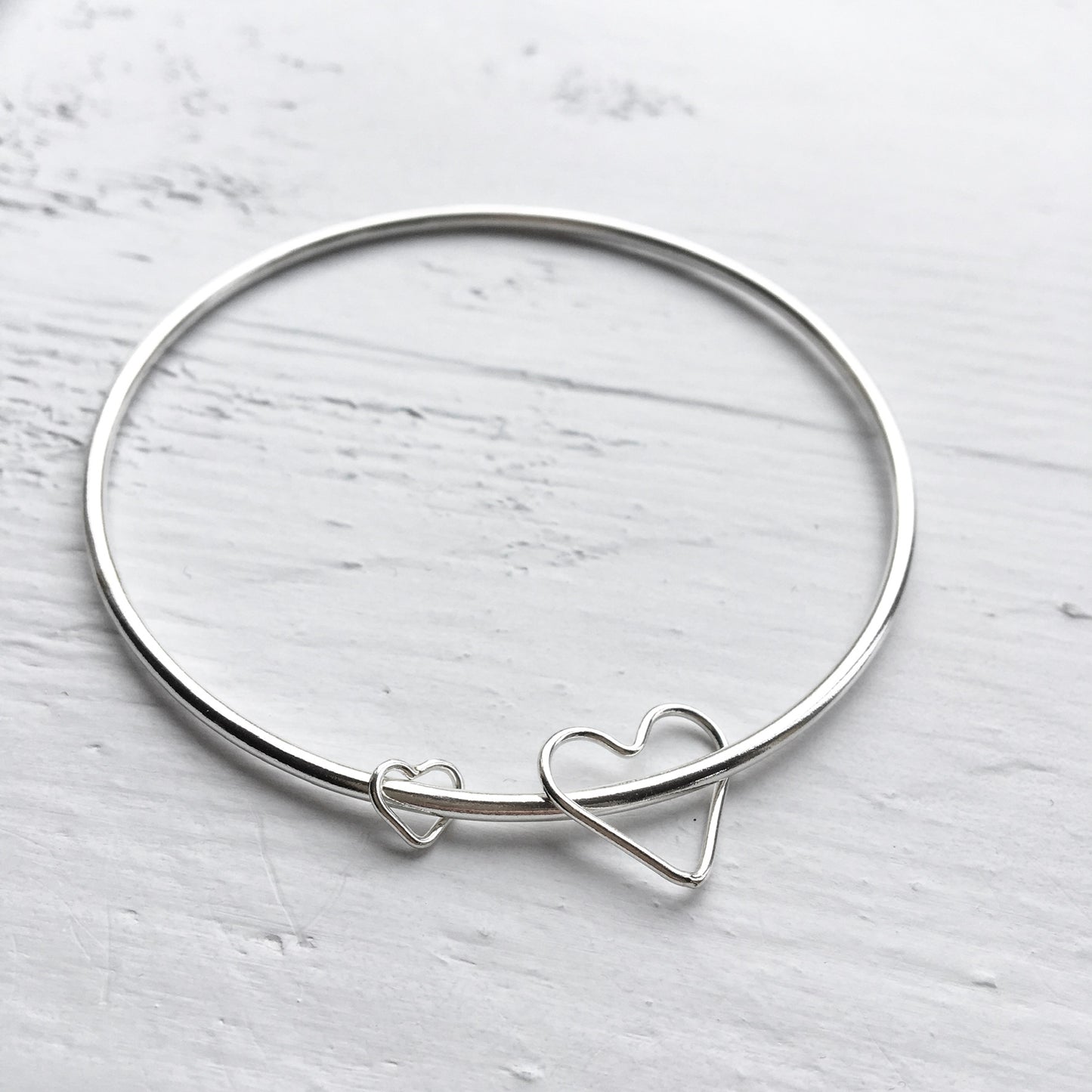 'You and Me' Heart Bangle - Sterling Silver Bracelet