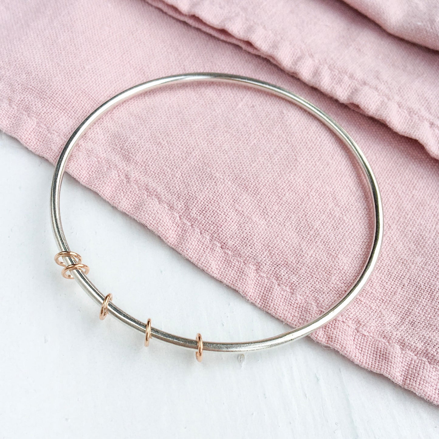 Ring of Roses - Sterling Silver Infinity Bangle - 9ct Rose Gold Filled