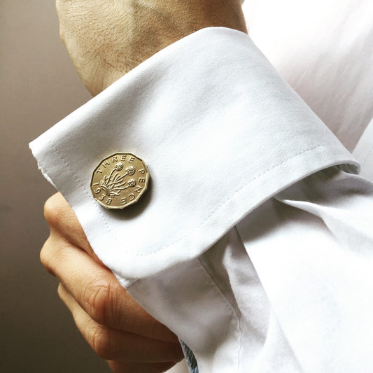British Threepence- Cufflinks with Sterling Silver