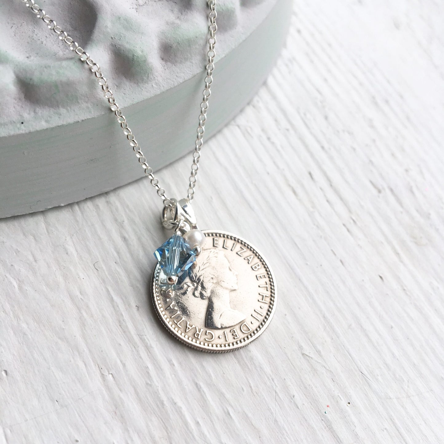 1953-1967 Sixpence Necklace - March Birthstone