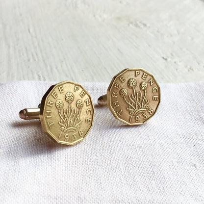 British Threepence- Cufflinks with Sterling Silver
