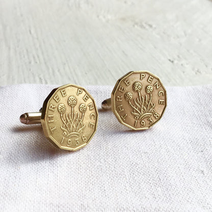 British Threepence- Cufflinks with Sterling Silver