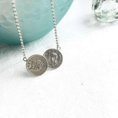 Double Rose Threepence Necklace - Silver